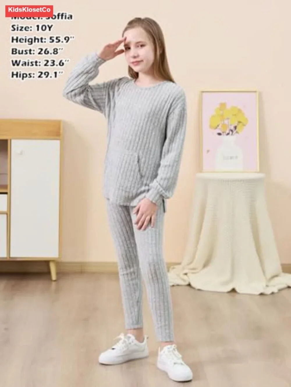 Girls 2 Piece Ribbed Knit Sweatshirt Leggings Set 6-14Y